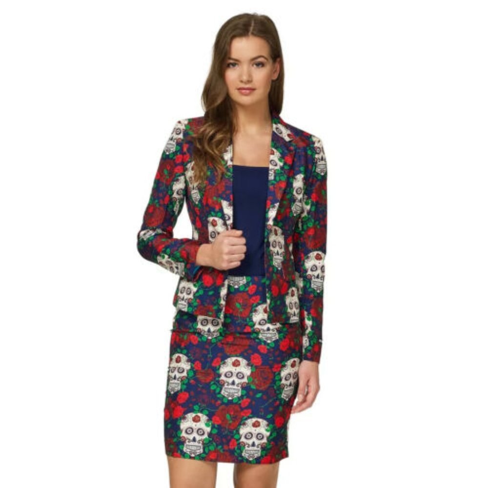 Suitmeister NWT Womens Day of the Dead Halloween Jacket & Skirt Suit Set Small